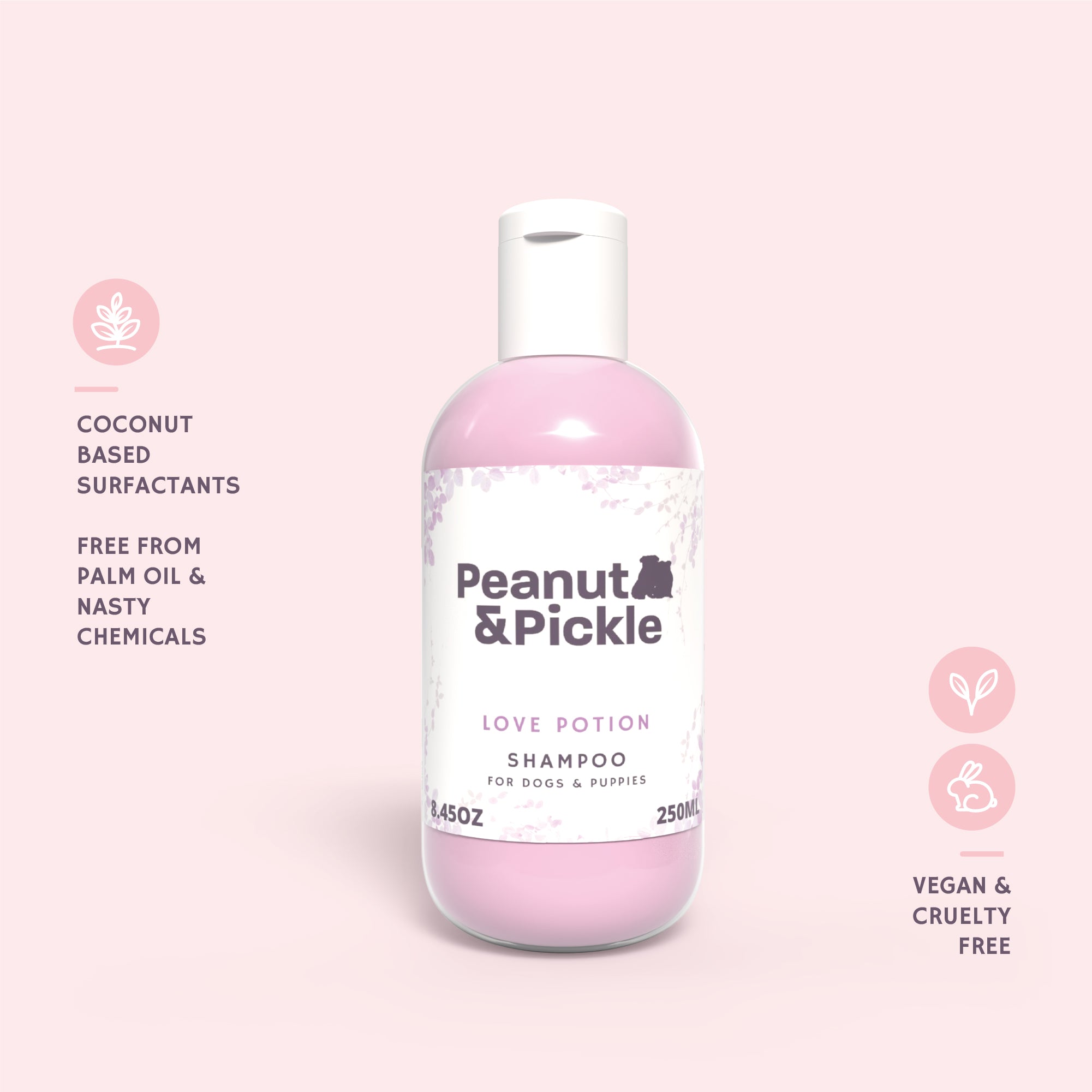 250ml Shampoo for dogs. Valentines scent love potion dog and puppy shampoo. Vegan and cruelty free