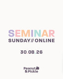 Promotional graphic for a seminar on Sunday online, Peanut and Pickle